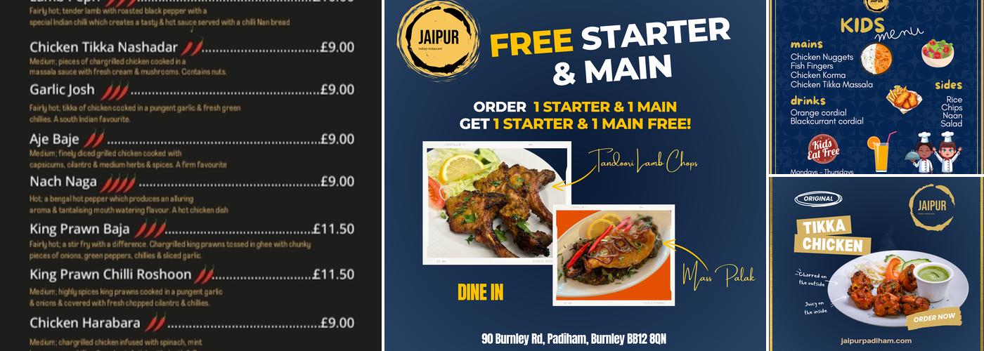 Jaipur indian restaurant Padiham Menu