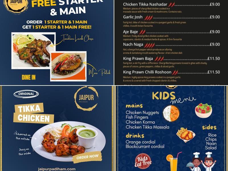 Jaipur indian restaurant Padiham Menu