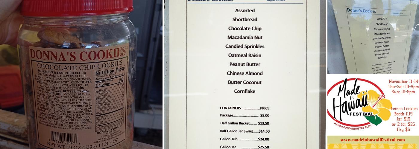 Donna's Cookies Menu
