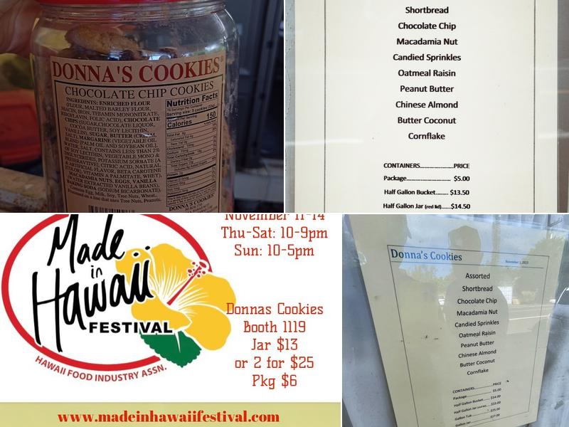 Donna's Cookies Menu