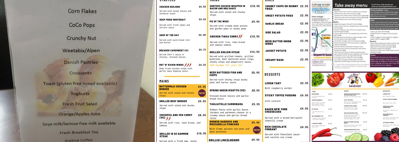 Kegworth Hotel & Conference Centre Menu