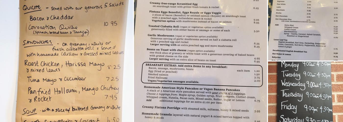 Fintons Cafe & Bakehouse Menu