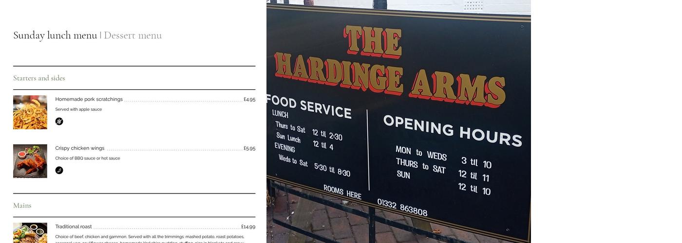 The Hardinge Arms Menu