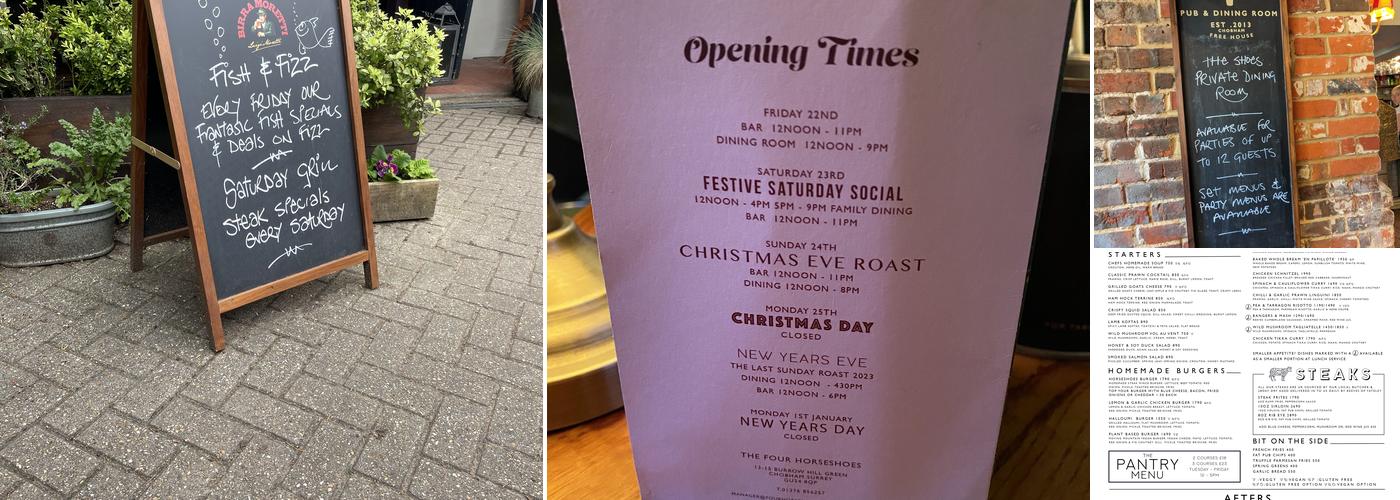 The Four Horseshoes Menu