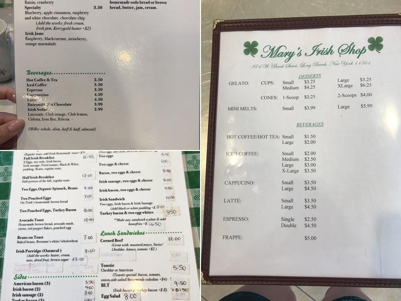 Mary’s Irish Shop Menu
