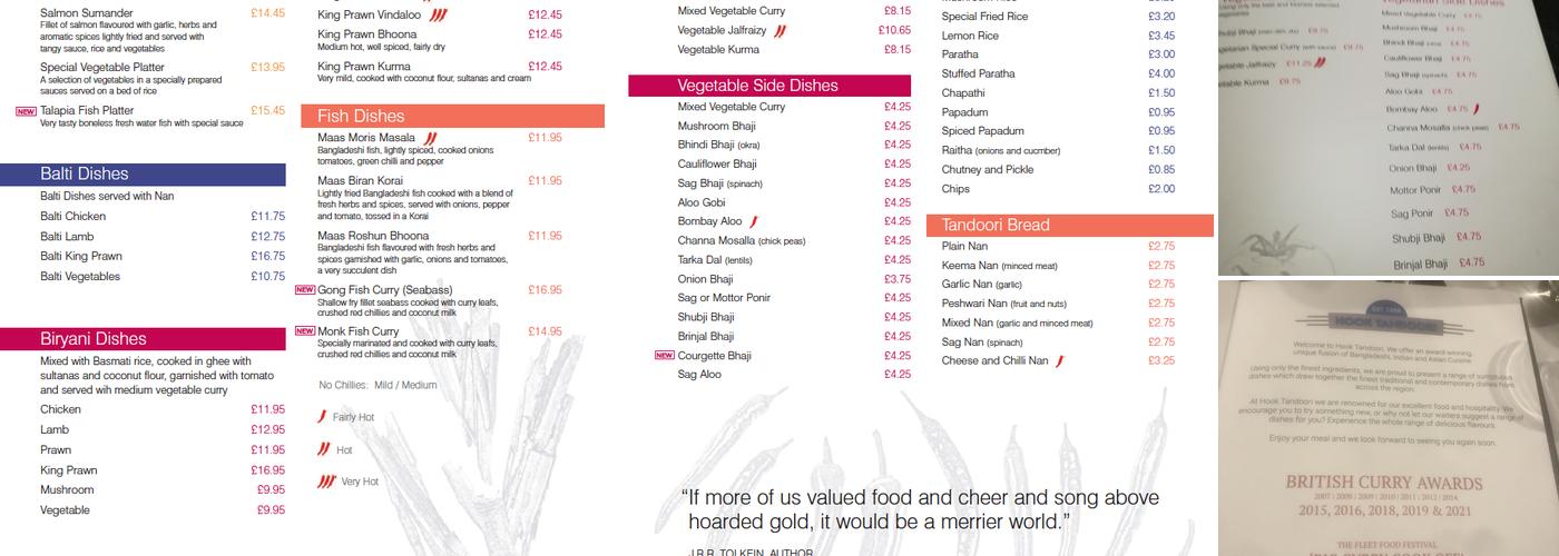 Hook Tandoori Menu