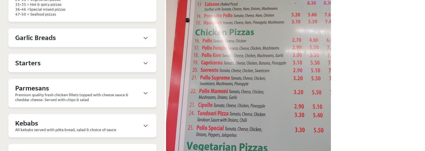 Salerno Pizzeria Menu