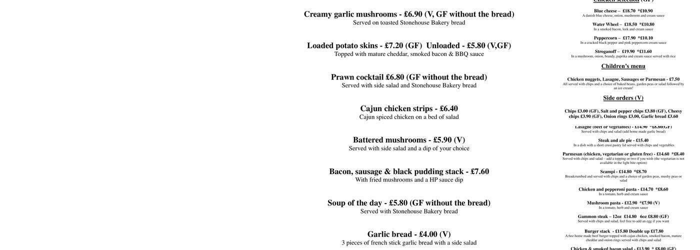 Waterwheel Inn & Carvery Menu