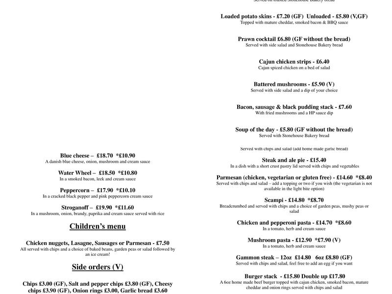 Waterwheel Inn & Carvery Menu