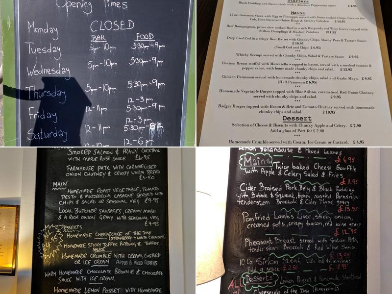 The Badger Hounds Menu