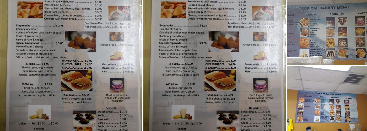 Tropical Bakery Menu