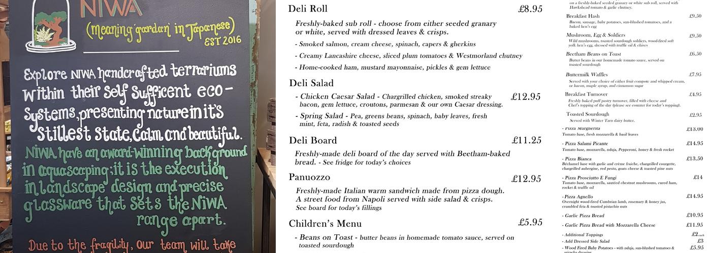 Beetham Nurseries Garden Cafe Menu