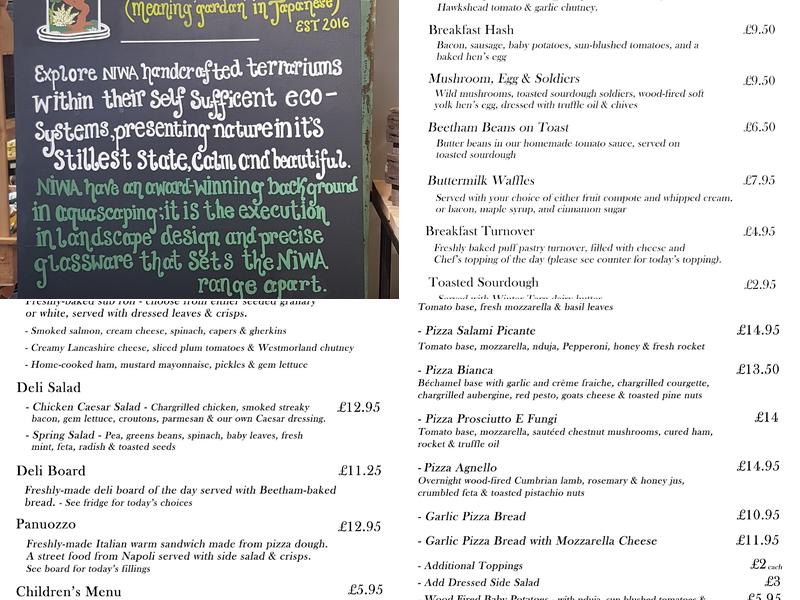 Beetham Nurseries Garden Cafe Menu