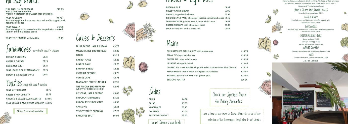 The Priory Cafe, Bed and Breakfast Menu