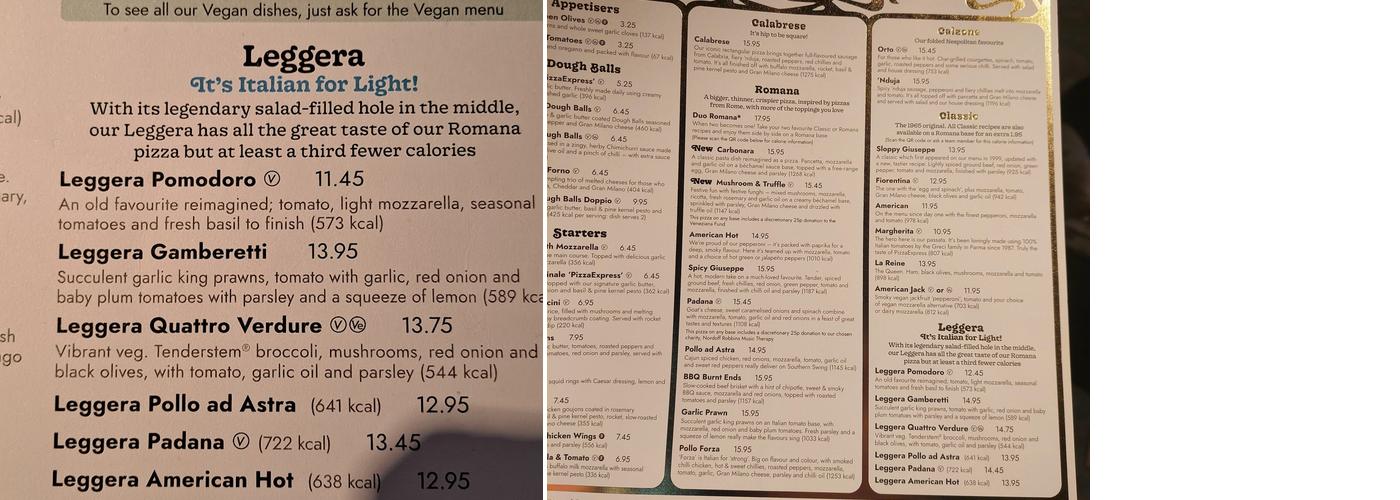 Pizza Express Menu