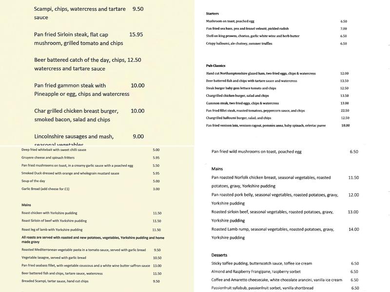 Waterton Arms Menu