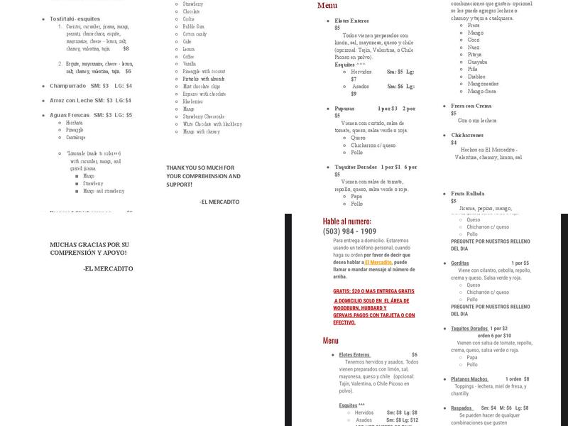 El Mercadito Menu