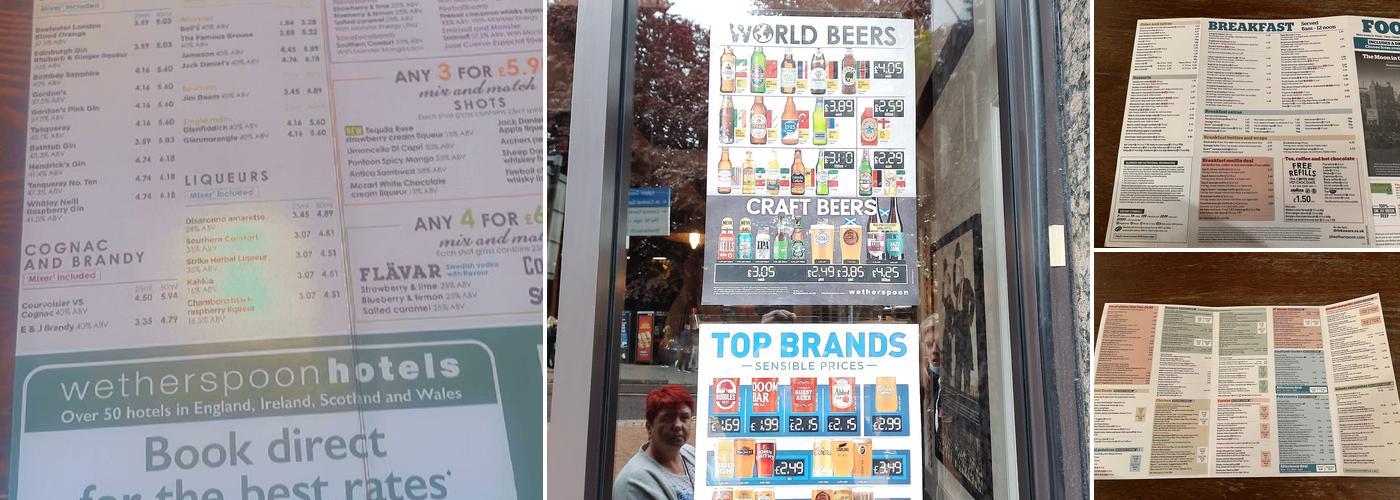 The Moon in the Square - JD Wetherspoon Menu