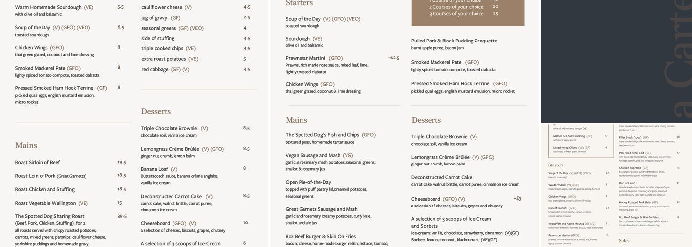 The Spotted Dog Menu