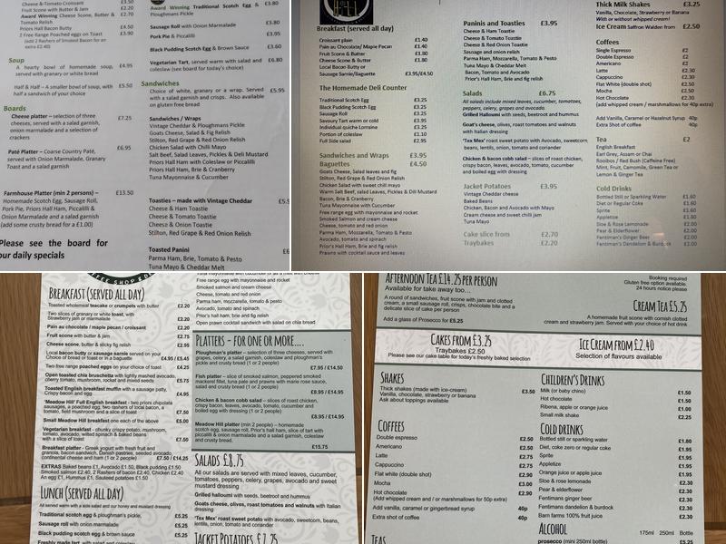 Meadow Hill Coffee Shop Menu