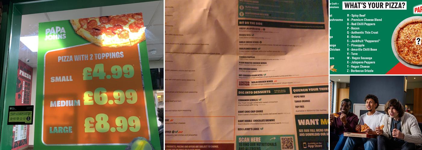 Papa Johns Pizza Menu