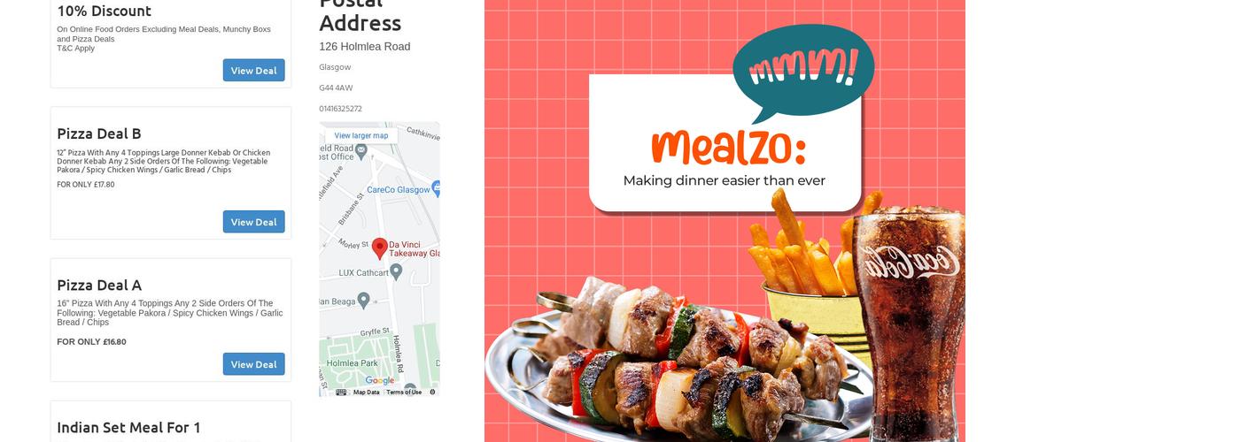 Da Vinci holmlea roa Menu