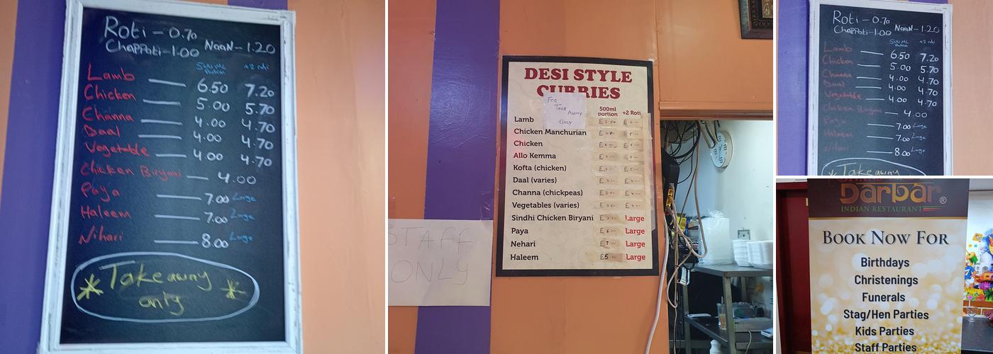 Darbar (Desi Cafe) Menu