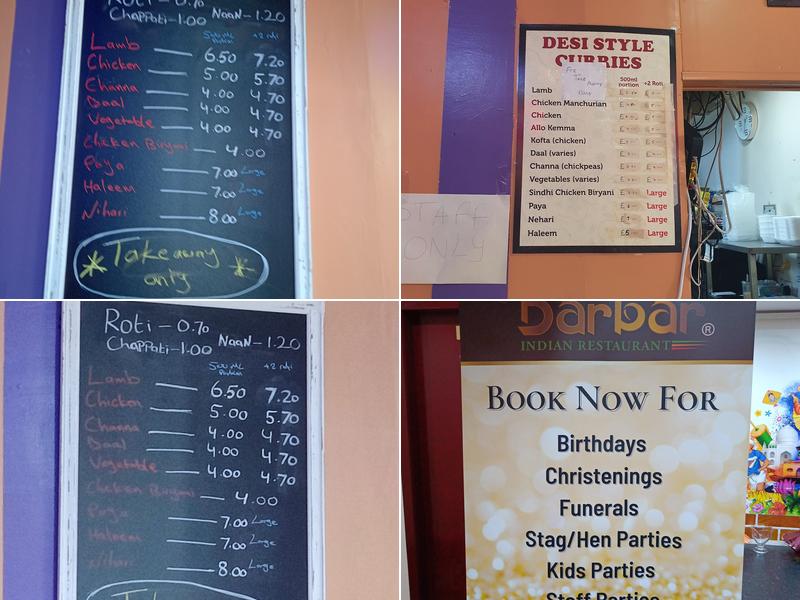 Darbar (Desi Cafe) Menu