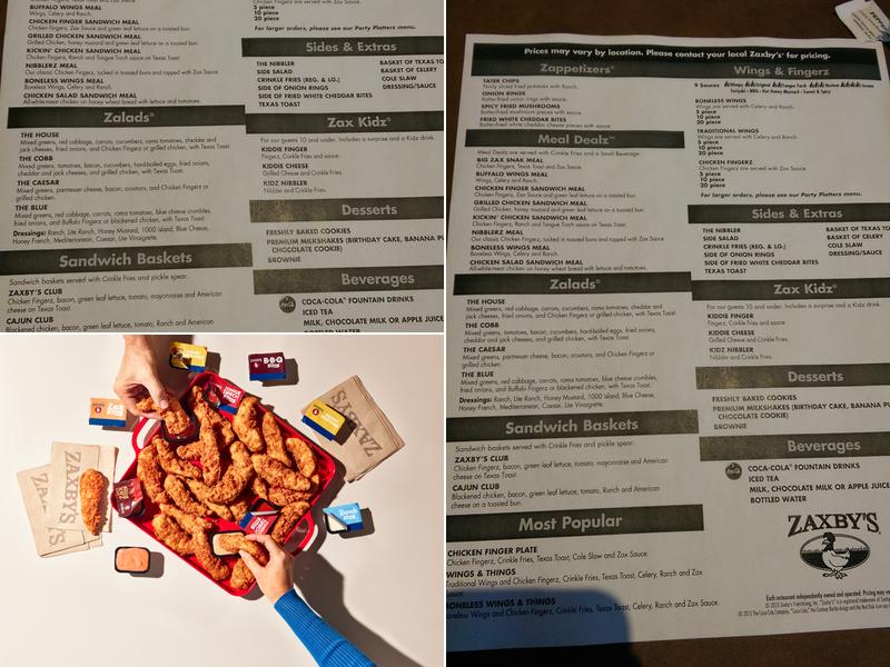 Zaxbys Chicken Fingers & Buffalo Wings Menu