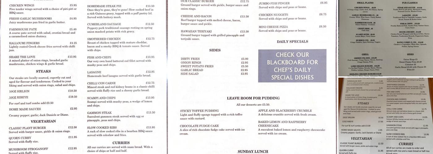 Lord Nelson Inn Menu