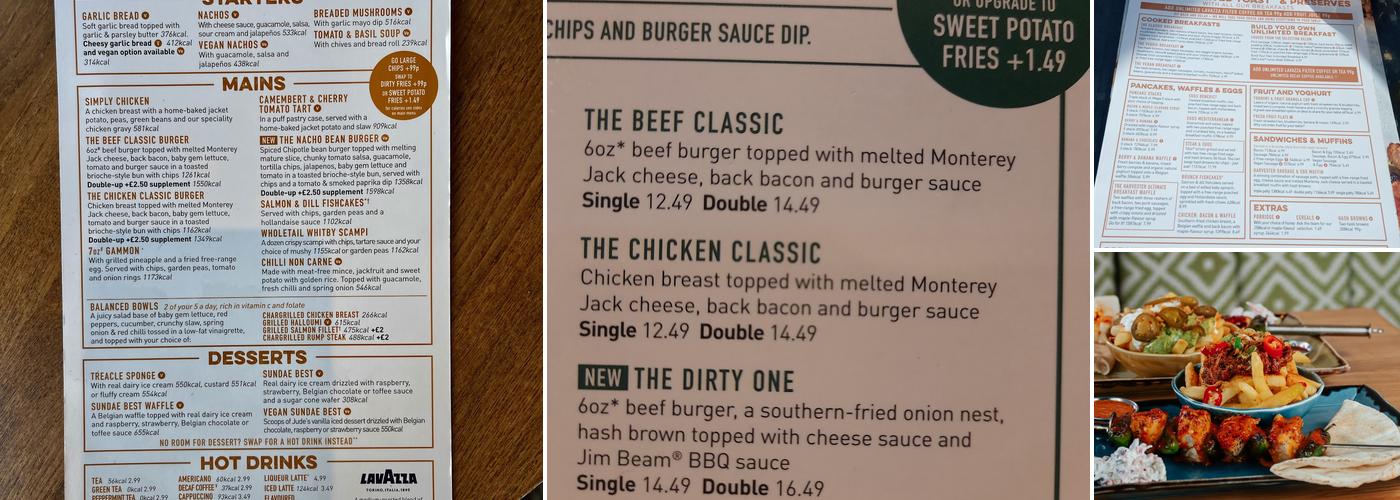 Harvester Neptune Bournemouth Menu