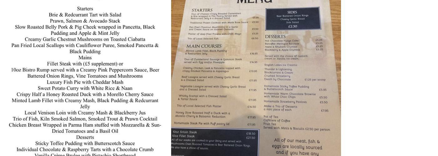 Ye Olde Greyhound Inn Menu