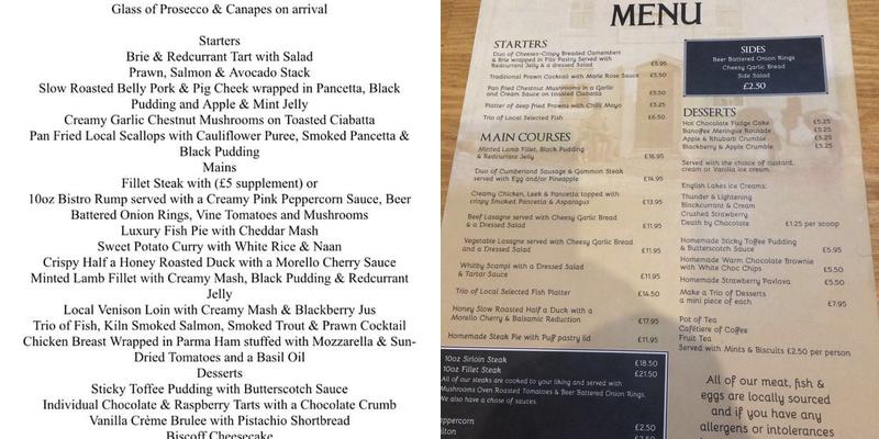 Ye Olde Greyhound Inn Menu