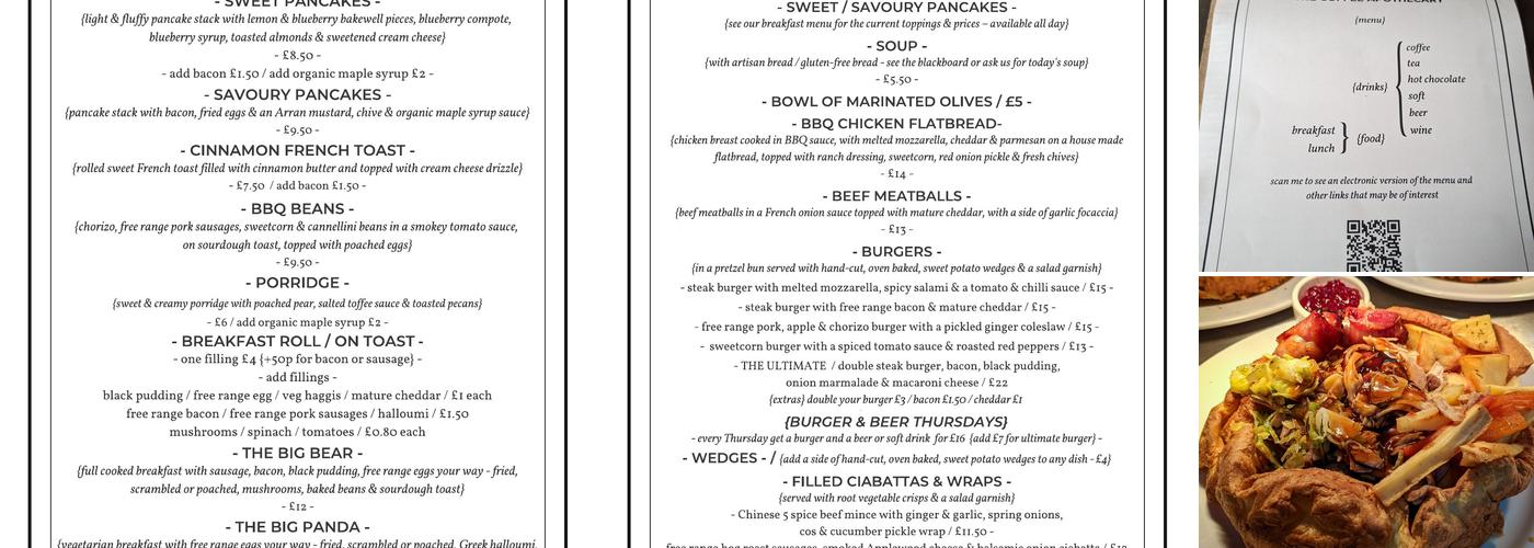 The Coffee Apothecary - cafe in Udny Menu