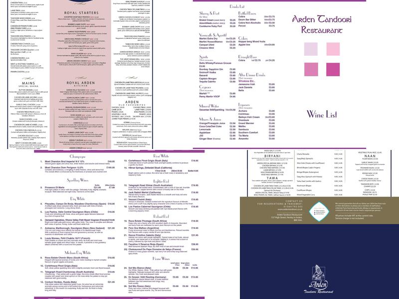 Arden Tandoori Menu