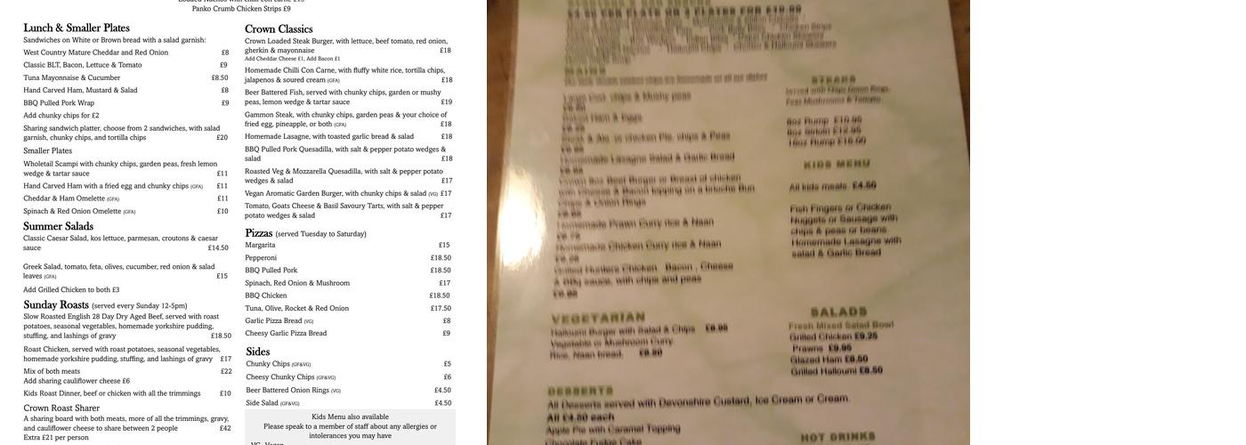 Crown Inn Menu