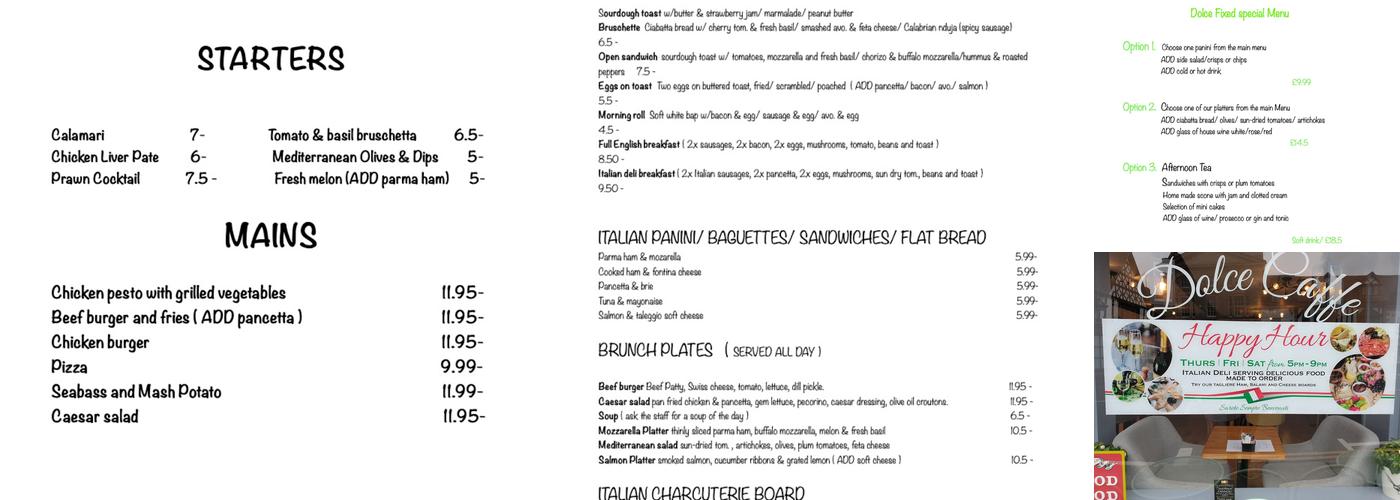 Dolce Caffe Menu