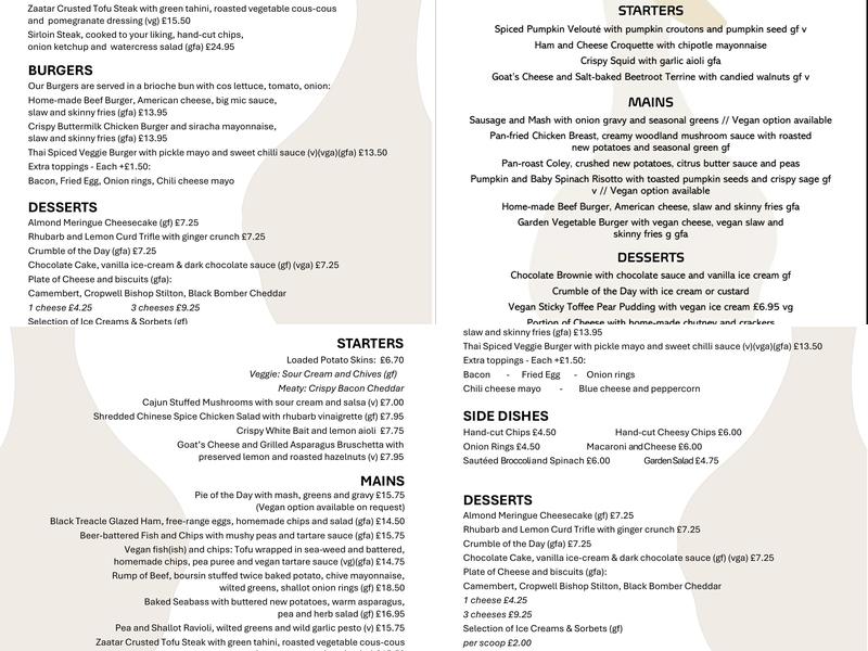 Duck on the Pond Long Itchington Menu