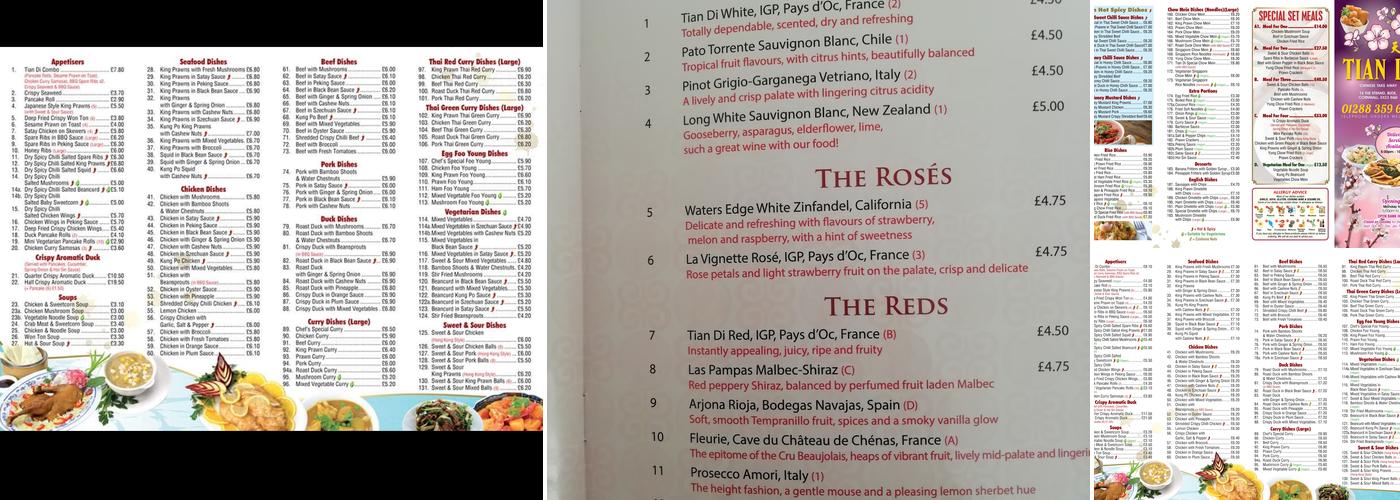 TIAN DI CHINESE TAKE AWAY Menu