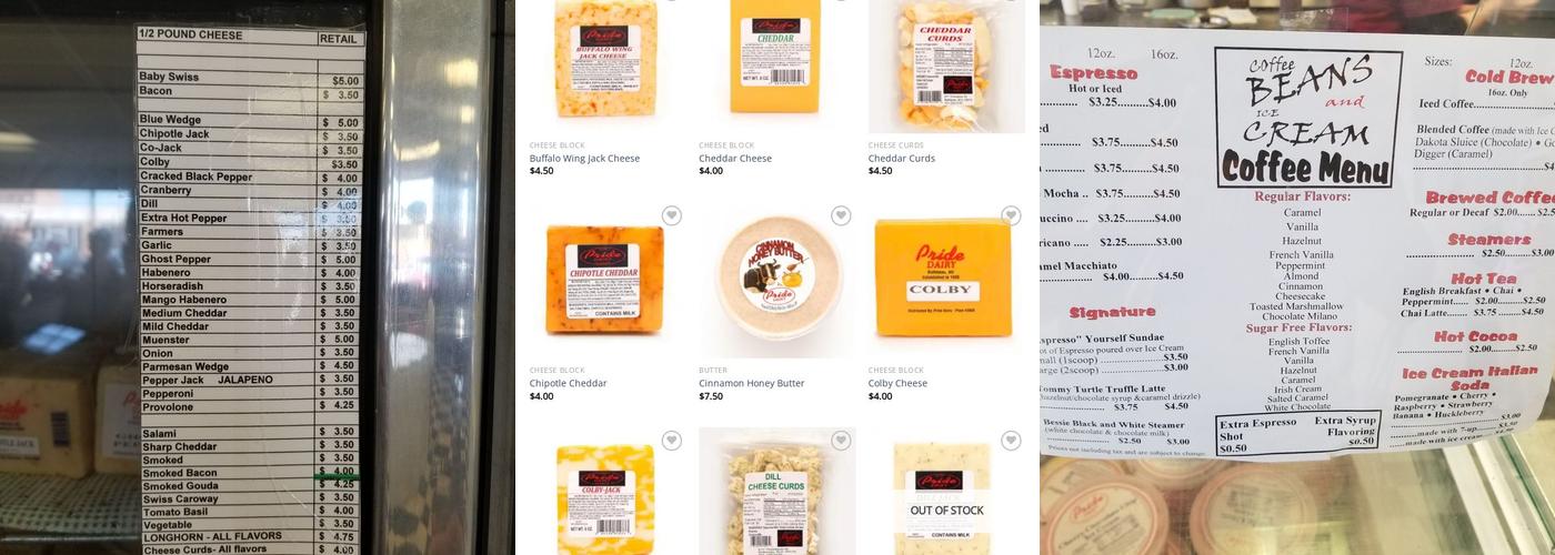 Pride Dairy Menu