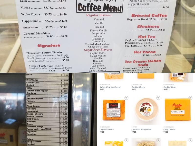 Pride Dairy Menu