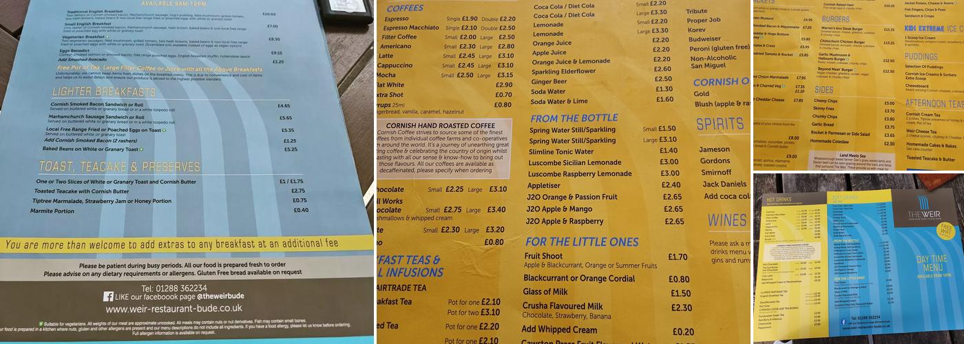 The Weir Bistro Menu