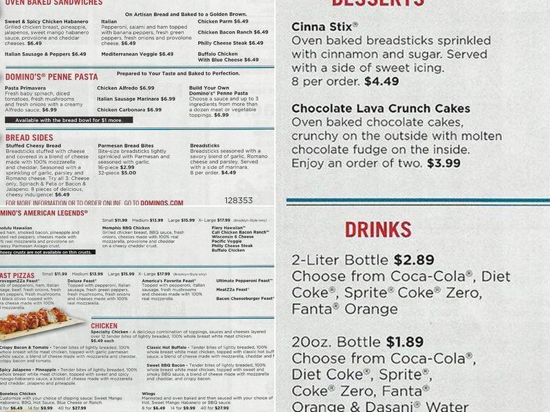 Domino's Pizza Menu