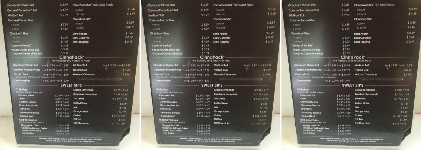 Cinnabon Menu