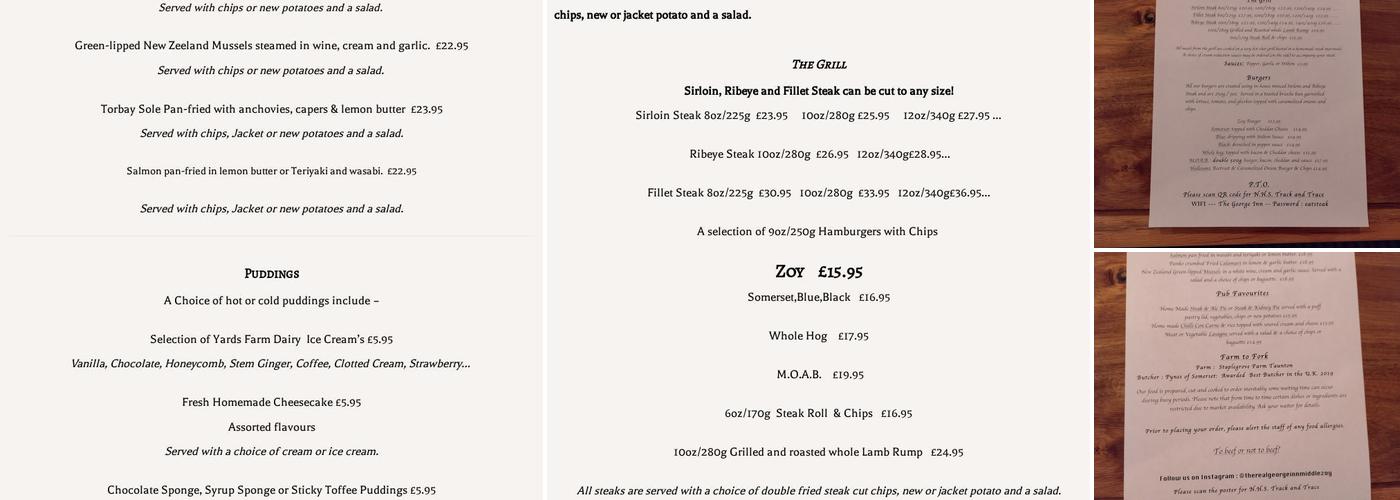 The George Inn Menu