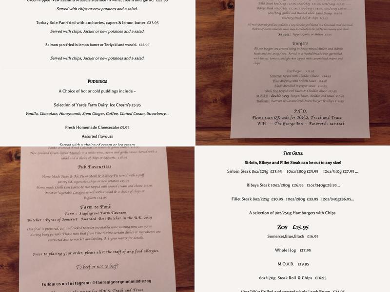 The George Inn Menu