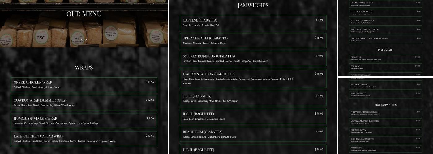 Jam Food Shop Menu