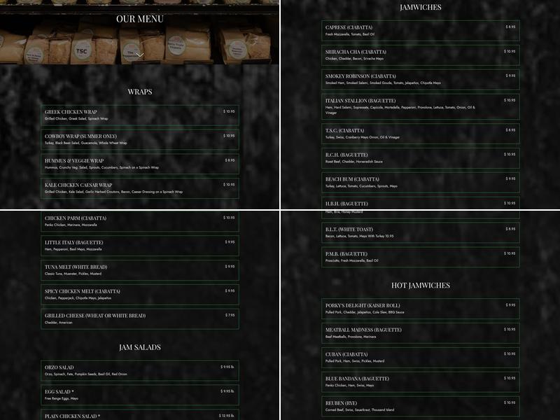 Jam Food Shop Menu