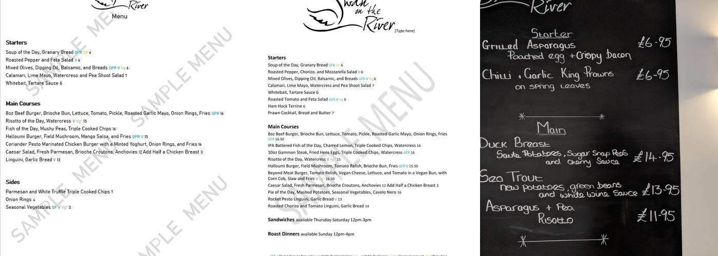 Swan on the River Littleport Menu