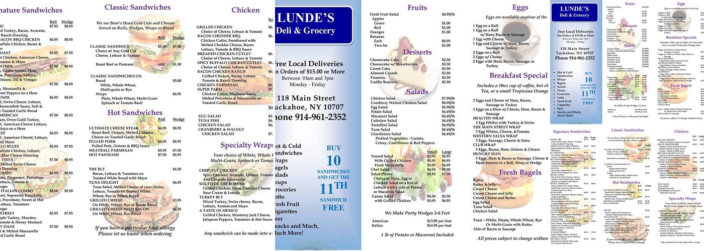 Lunde's Deli & Grocery Menu
